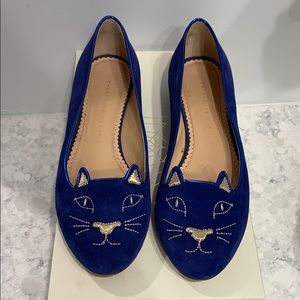 Charlotte Olympia cobalt blue kitty flat